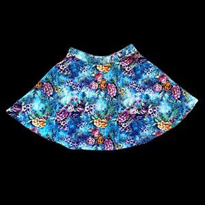 1st Kiss Girls Colorful Bold Floral Flower Blue A Line Skater Skirt size 14/16